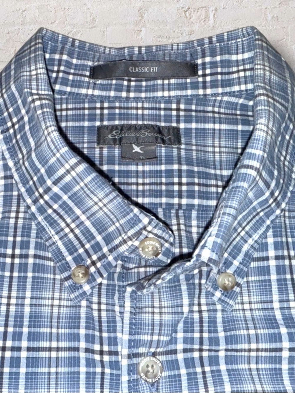 Eddie Bauer Classic Fit Short Sleeve Shirt Men’s LT Large Tall Blue Plaid